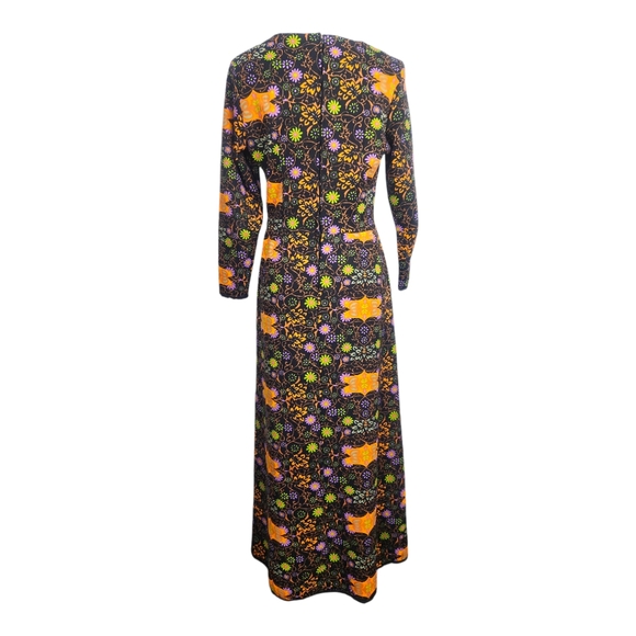 70s Vintage Liberty Circle Witchy Floral Long Sleeve Maxi Dress med large - Picture 6 of 9